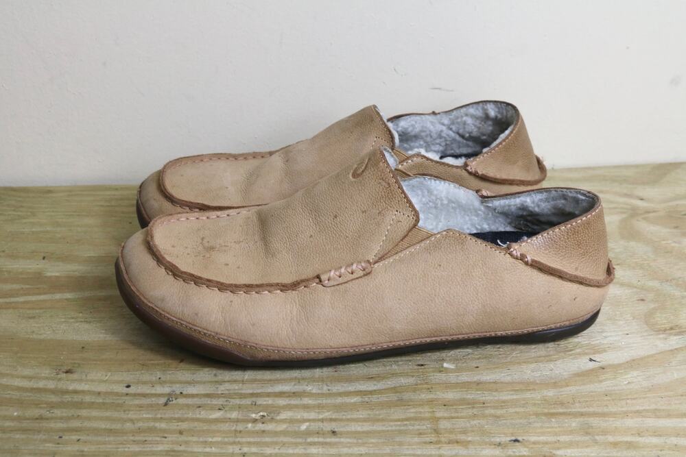Olukai Shoes 10 Brown Leather Kipuka Hulu Australian Shearling Lined Moccasins